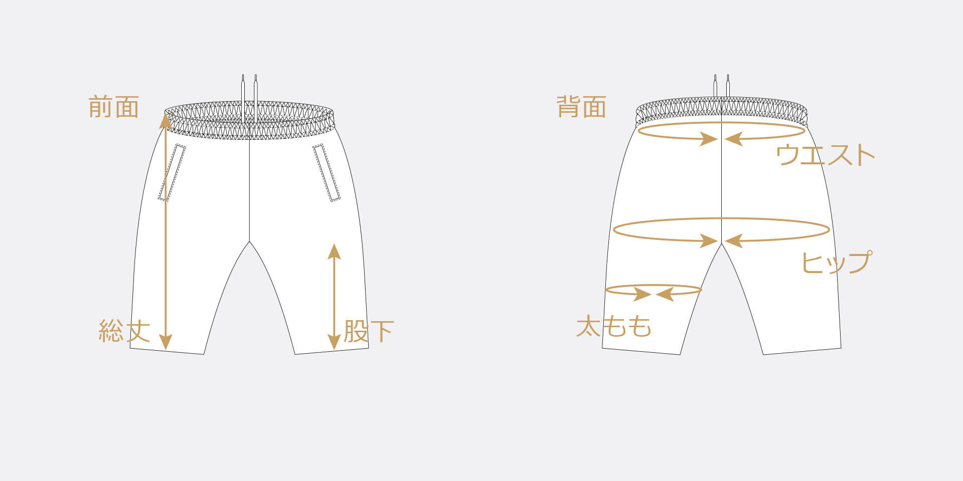 ウインドブレーカーハーフパンツのサイズ解説図